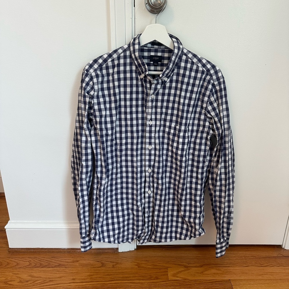J. Crew Navy and White Checkered Button Down Shirt